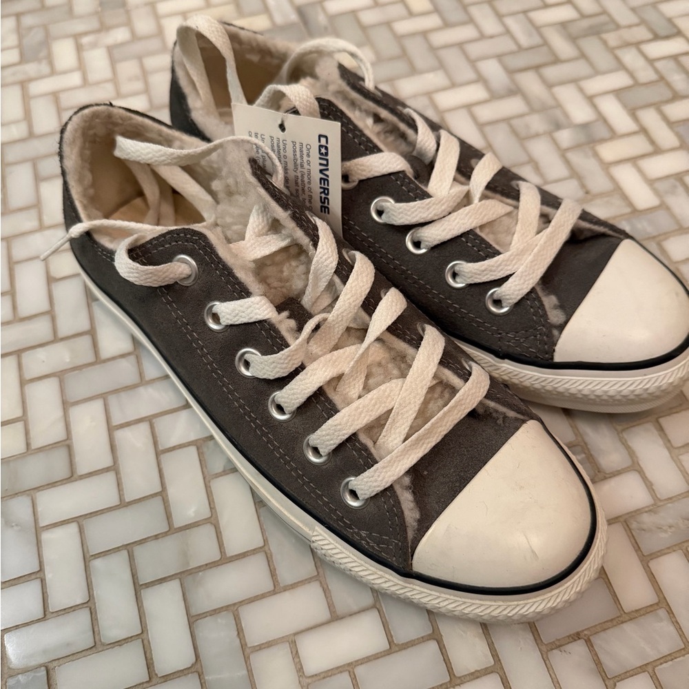 Converse Gray and White Suede Sneakers with sherpa lining